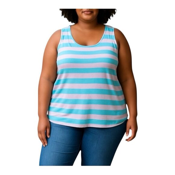 Rondina Knit Tank Top XL Blue Gray Stripes Sleeveless Stretch Style# 603266 NWT - Picture 1 of 8